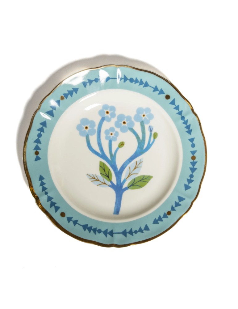 Piatto dessert fiore azzurro